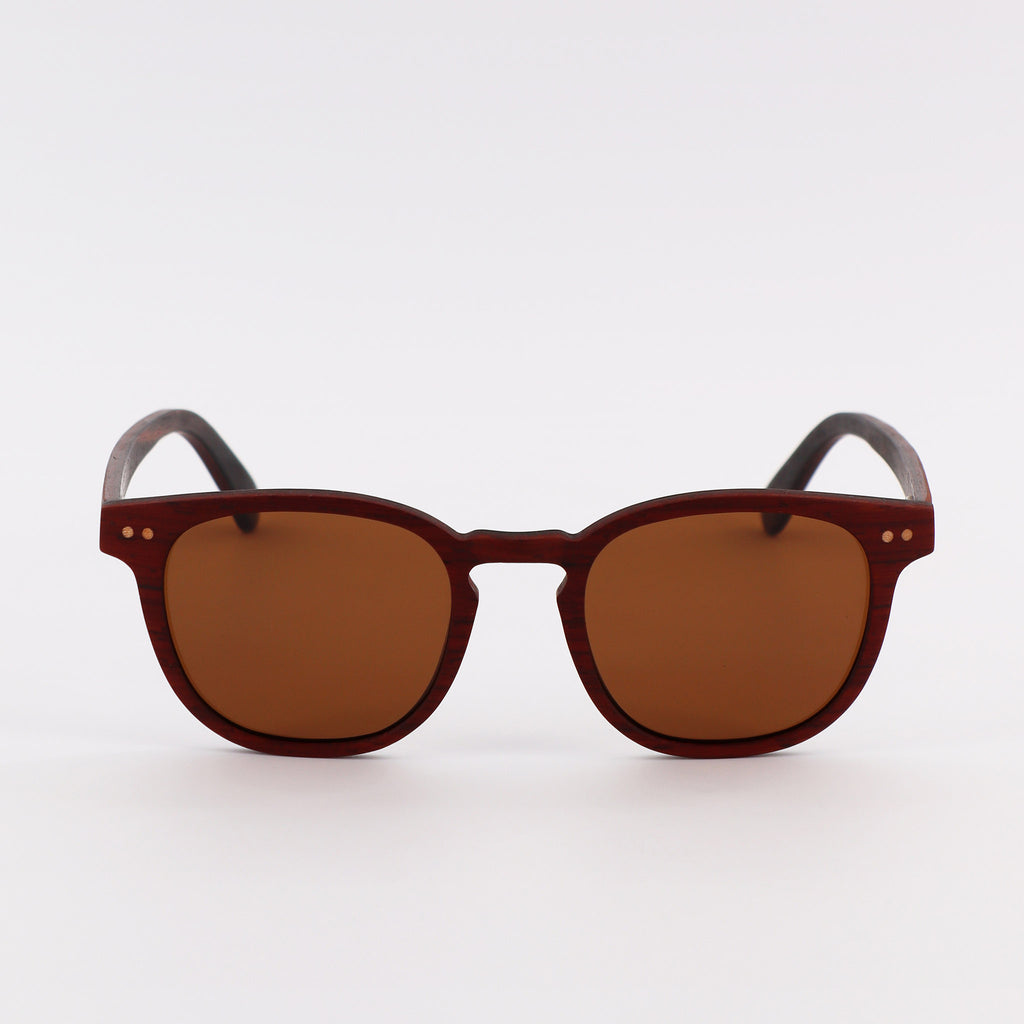 wooden sunglasses pantos style redwood wood brown lenses front view eKodoKi COSMO
