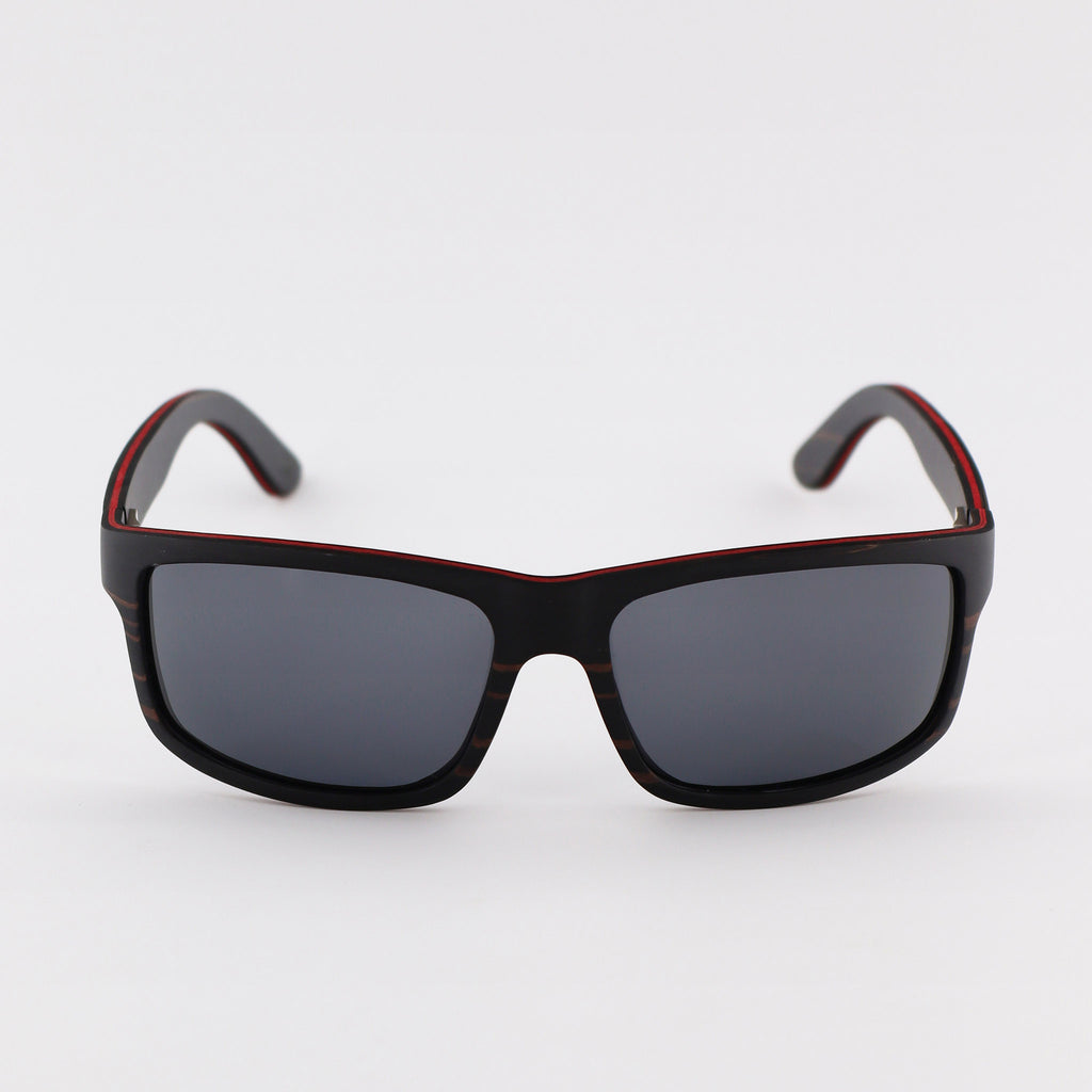 wooden sunglasses rectangle style ebony wood smoke lenses front view eKodoKi RIDER