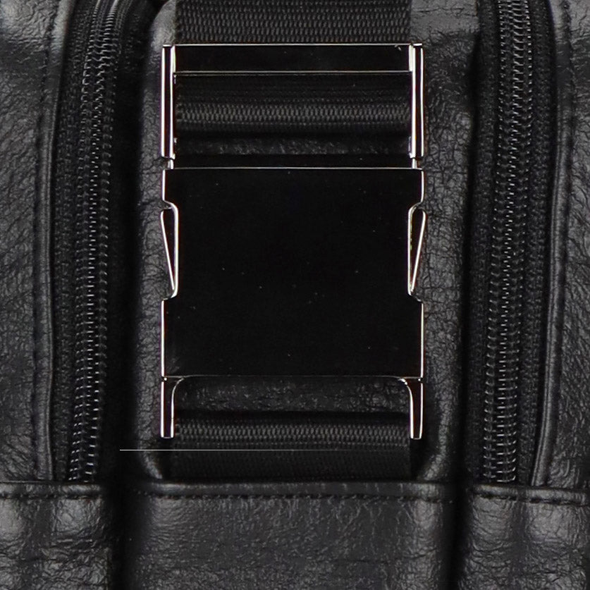 close-up detail of one of the two stainless steel release buckles from the removable strap of the KWORK briefcases from the brand eKodoKi