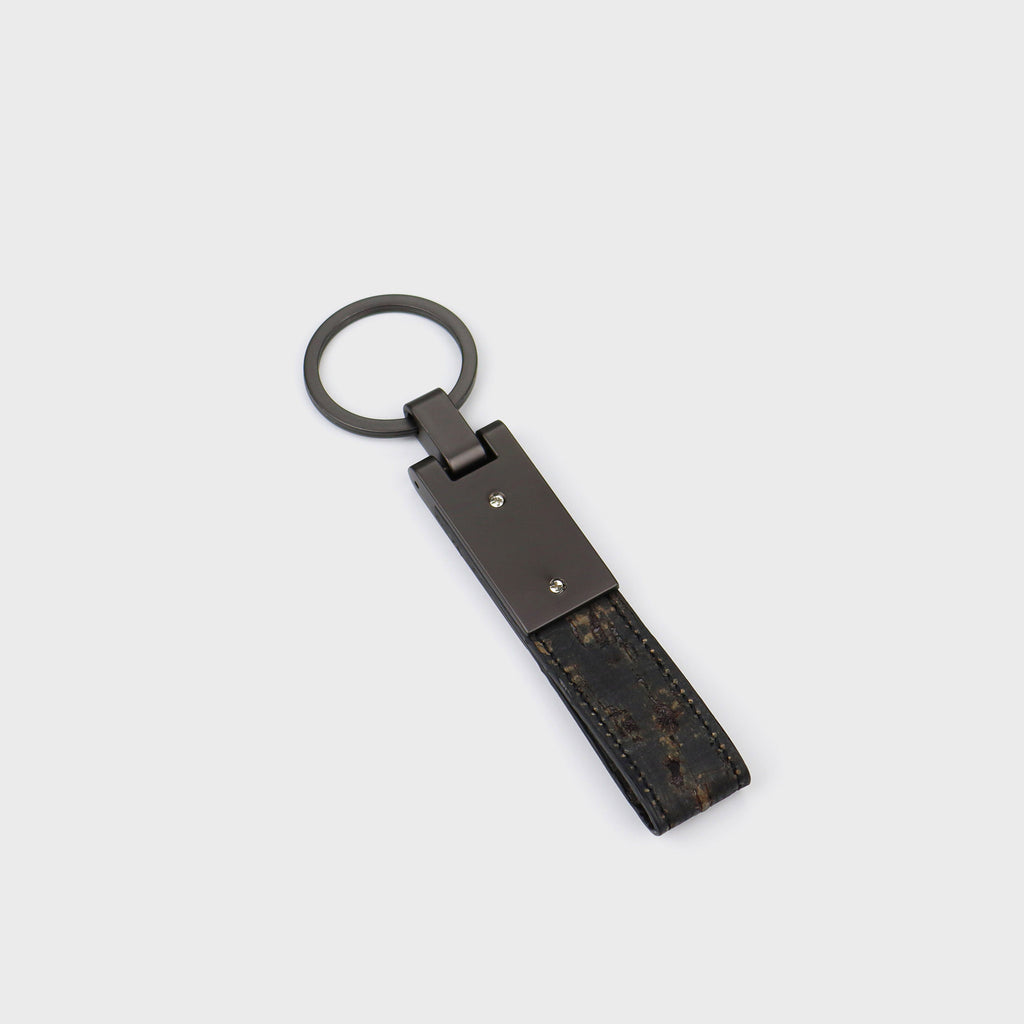 Keyring with black washed cork fabric insert back view ekodoki KWORK