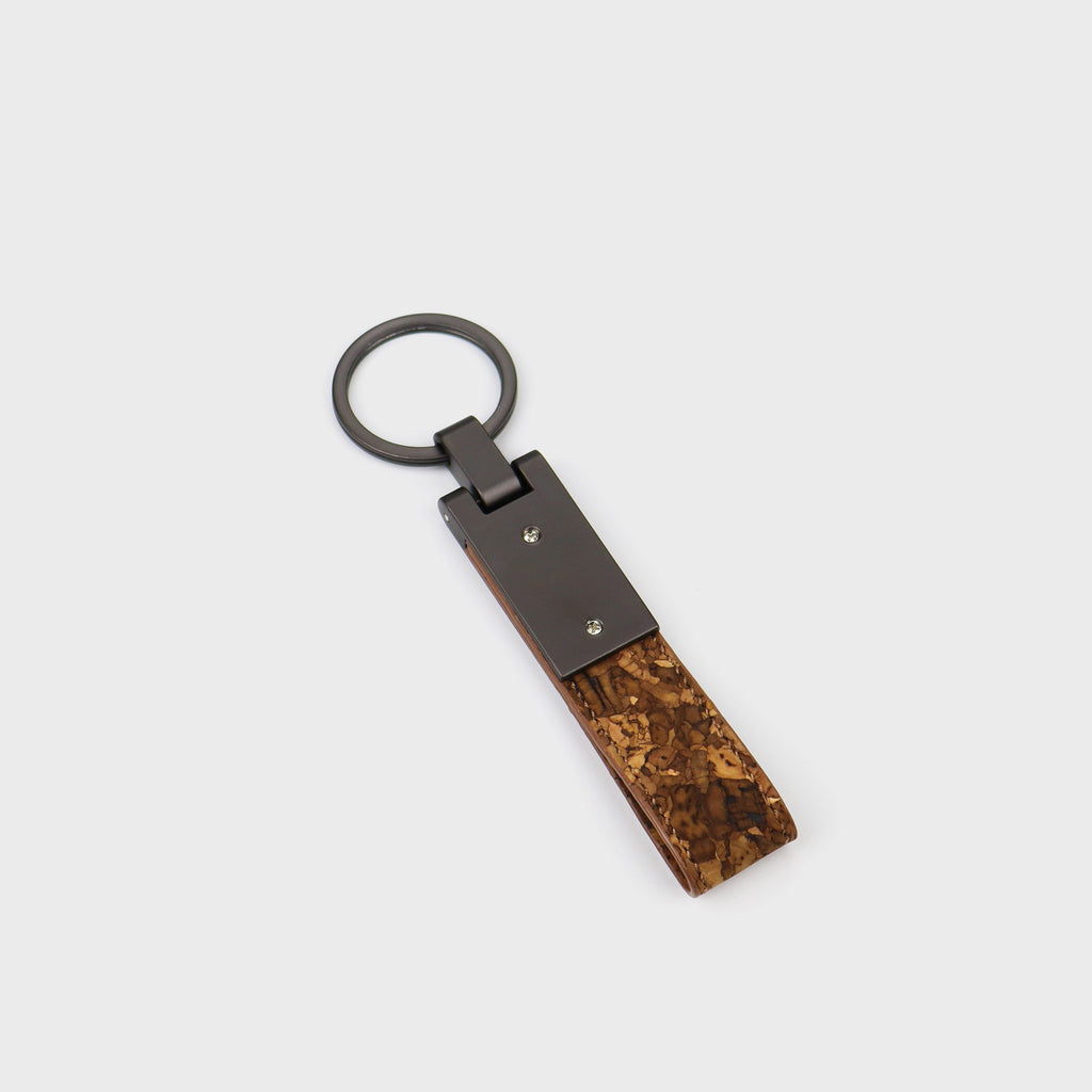 Keyring with sienna flocked cork fabric insert back view ekodoki KWORK