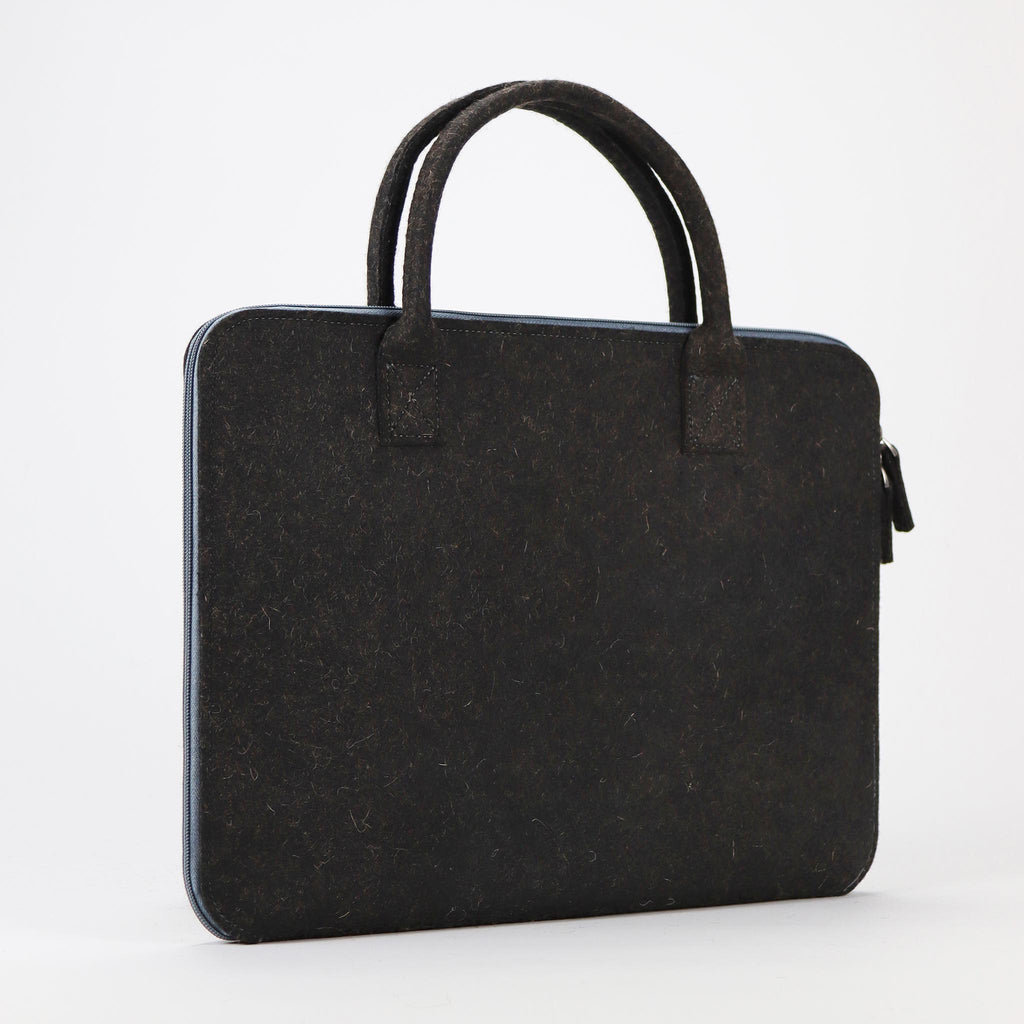 anthracite wool felt laptop bag 15 inch standing back eKodoKi WOOLI