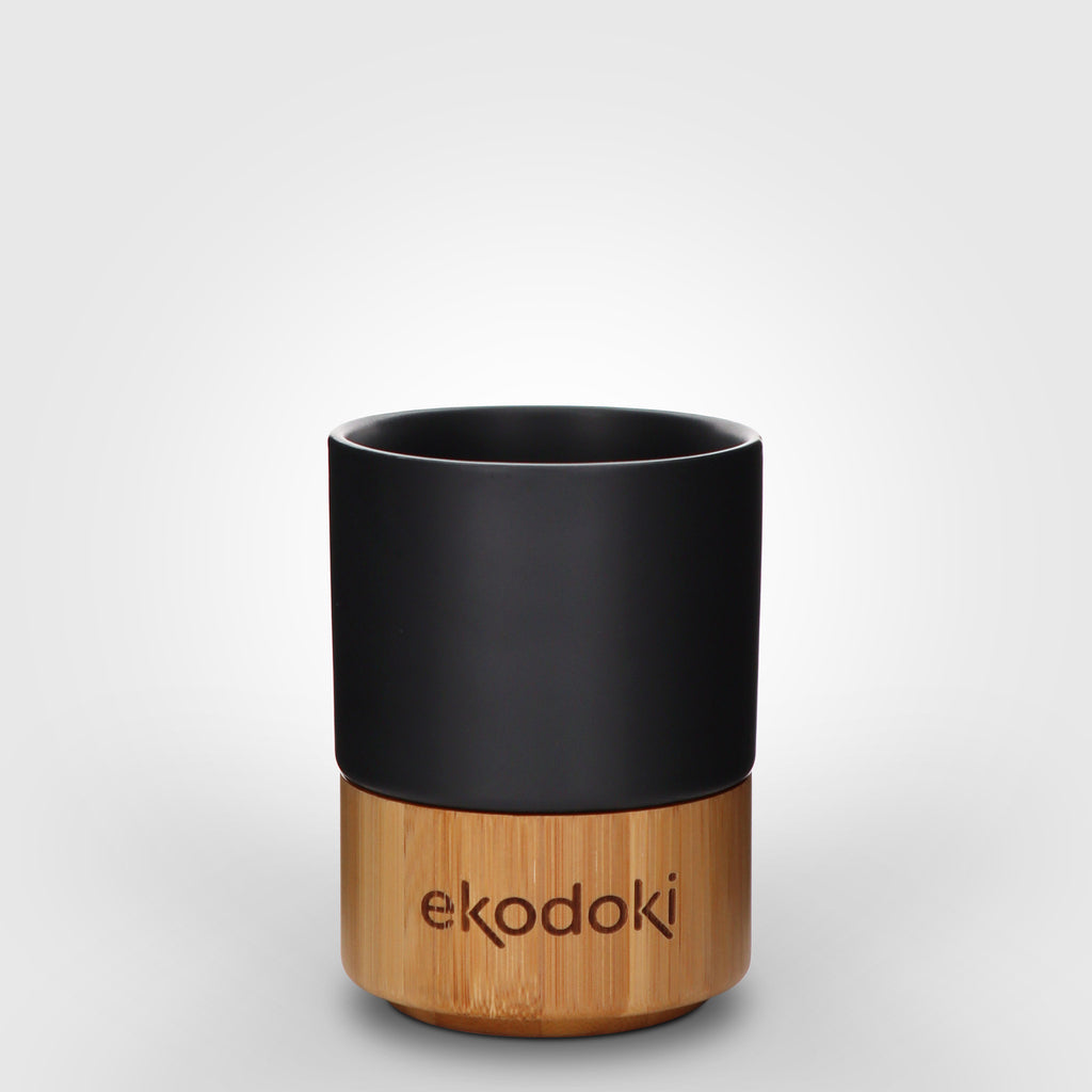 black ceramic and bamboo cup 250ml front eKodoKi COZO