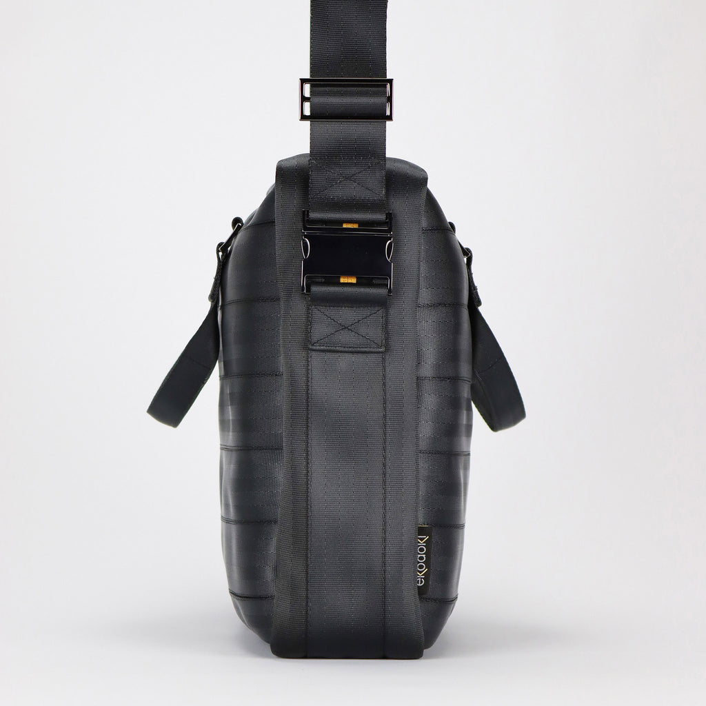 black seatbelt briefcase L strap with metal spring buckles eKodoKi RE-BELT