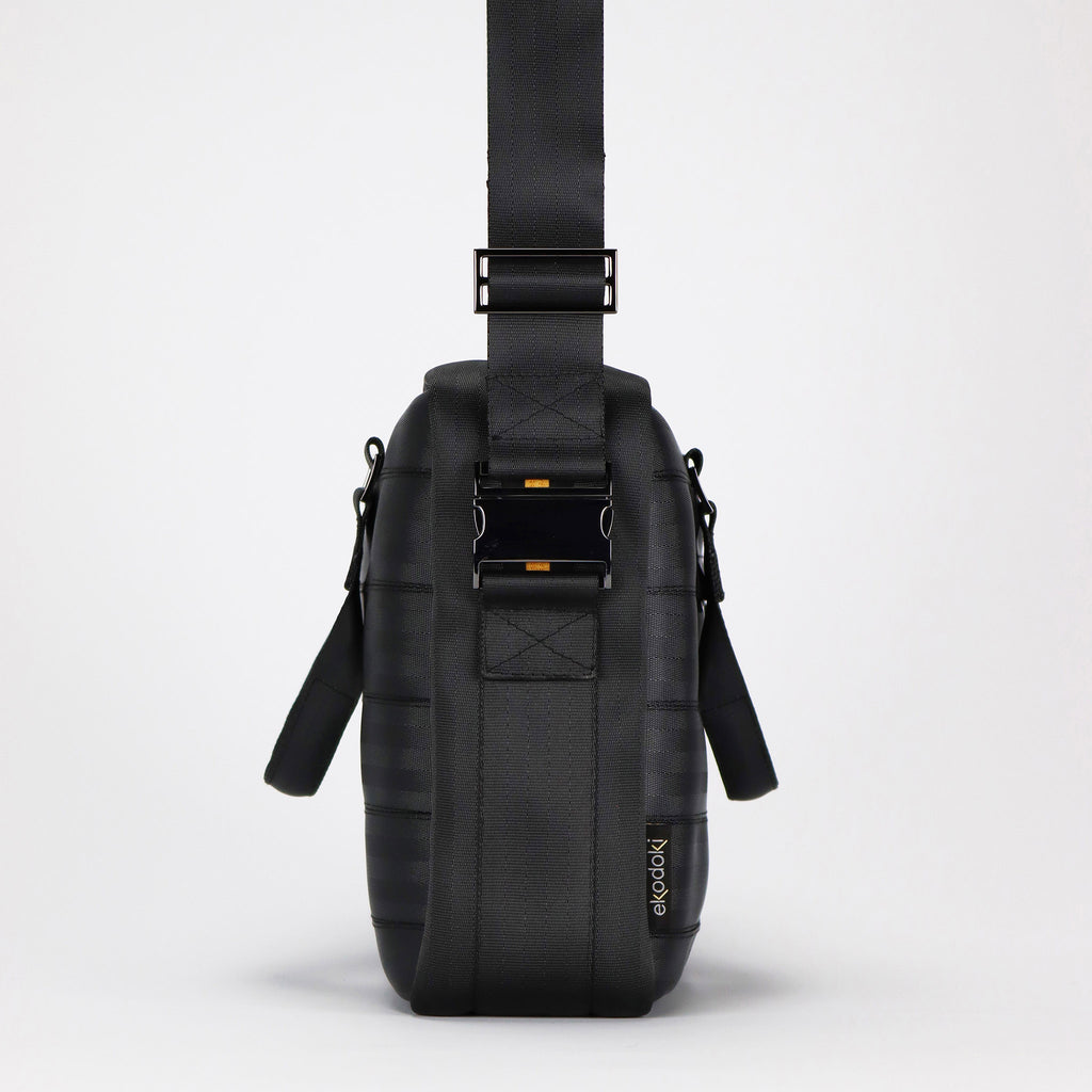 black seatbelt briefcase M strap with metal spring buckles eKodoKi RE-BELT