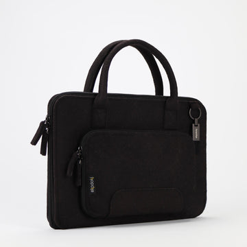 black wool felt laptop bag 14 inch standing front eKodoKi WOOLI