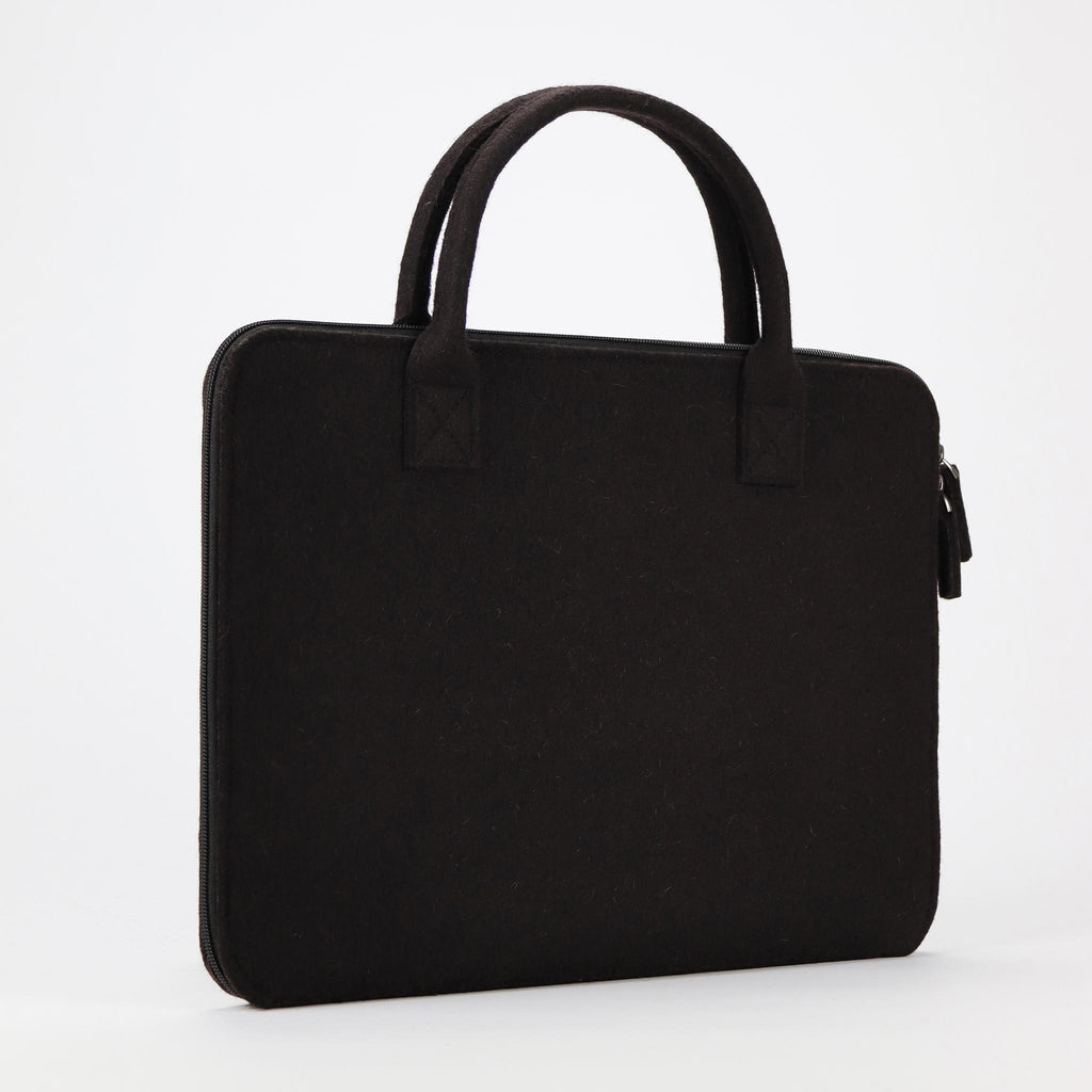 black wool felt laptop bag 15 inch standing back eKodoKi WOOLI