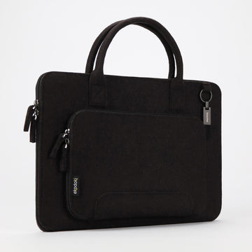 black wool felt laptop bag 17 inch standing front eKodoKi WOOLI