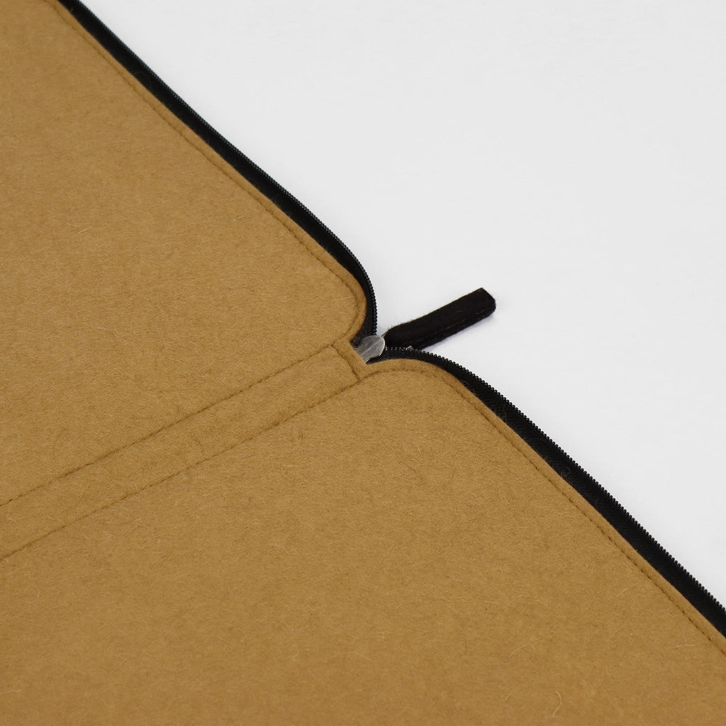 black wool felt laptop sleeve caramel lining detail eKodoKi WOOLI