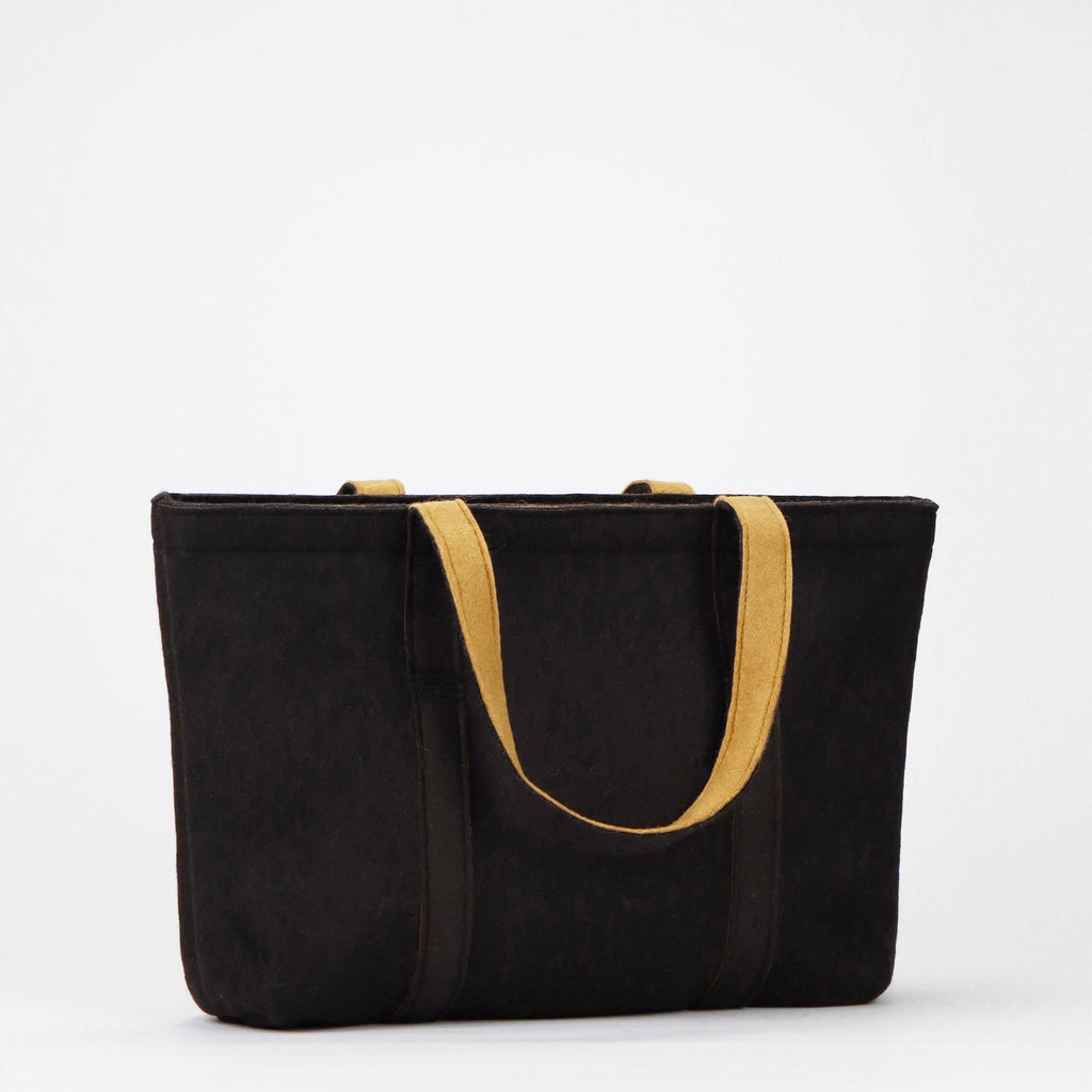 black wool felt tote bag L back handles down eKodoKi WOOLI