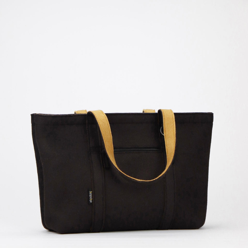 black wool felt tote bag L front handles down eKodoKi WOOLI