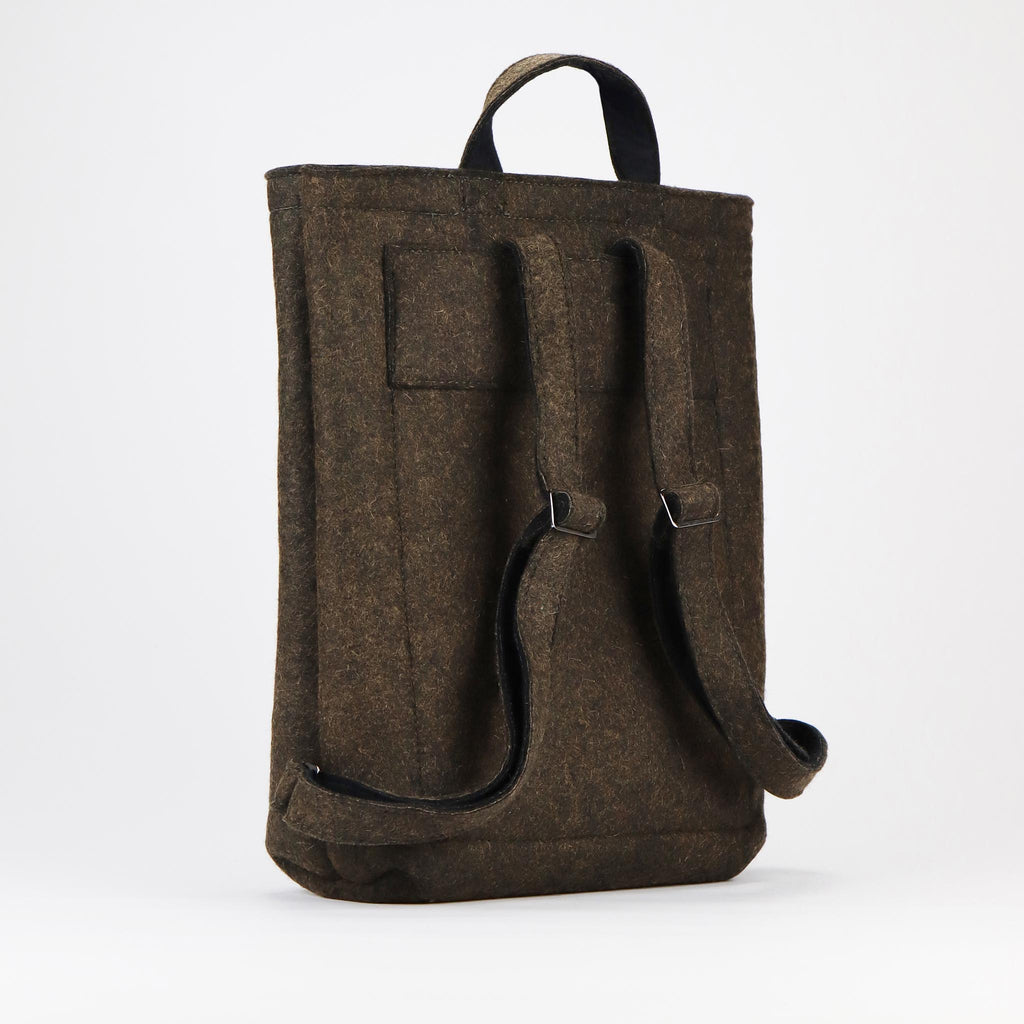 brown wool felt courier backpack back eKodoKi WOOLI