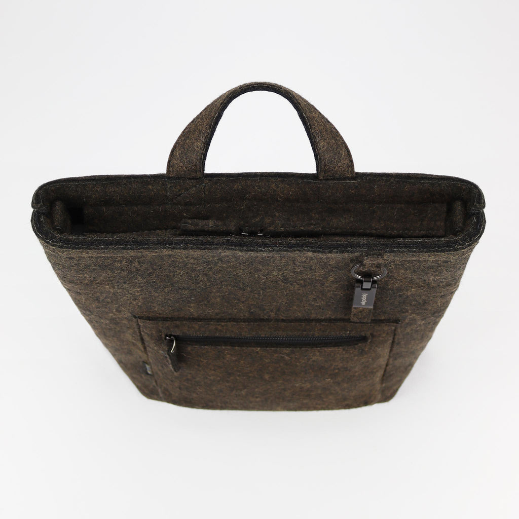 brown wool felt courier backpack top closed eKodoKi WOOLI