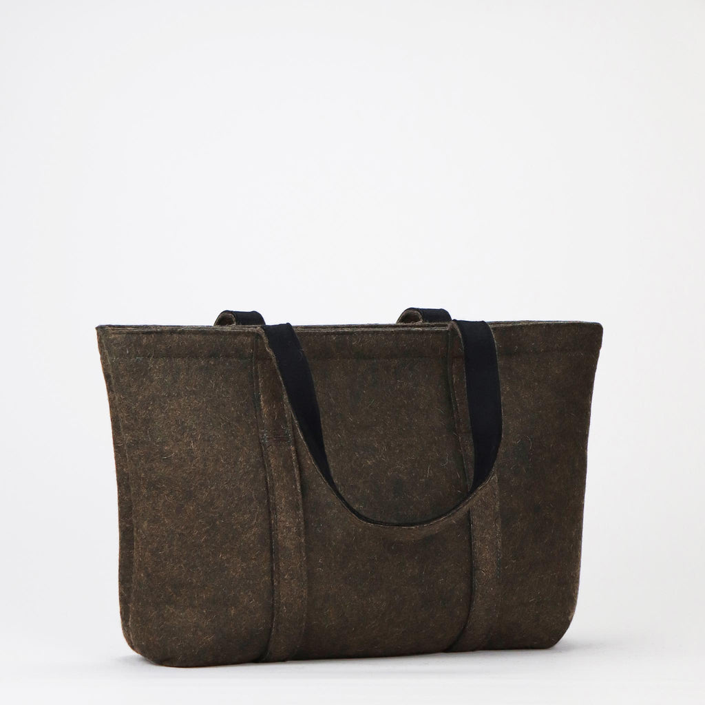 brown wool felt tote bag L back handles down eKodoKi WOOLI