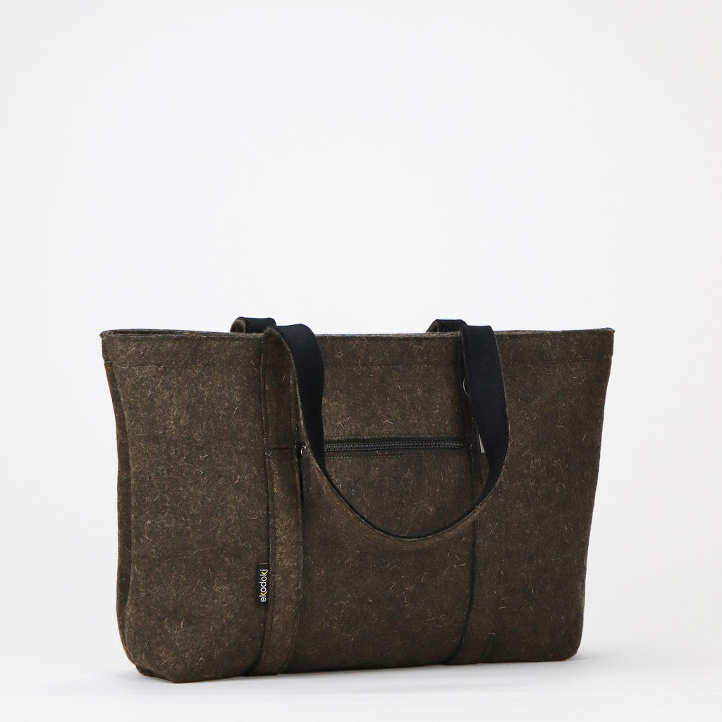 brown wool felt tote bag L front handles down eKodoKi WOOLI