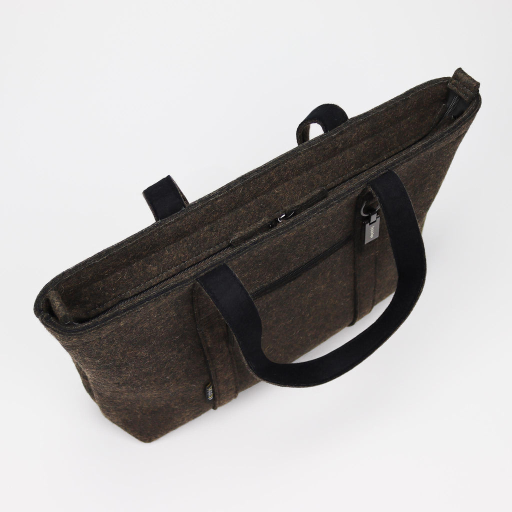 brown wool felt tote bag L top zipped eKodoKi WOOLI