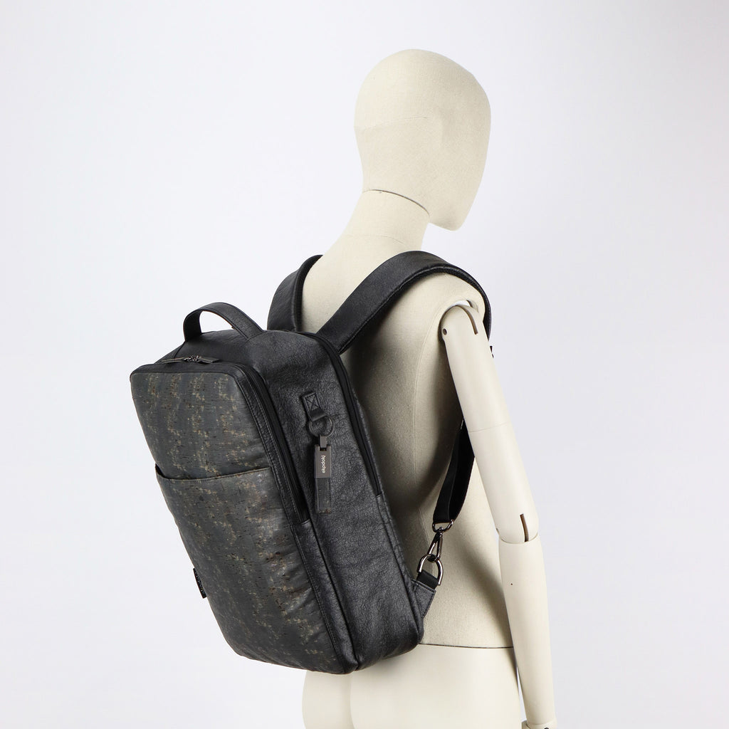 cork backpack L black washed pattern on female mannequin shoulders eKodoKi KWORK