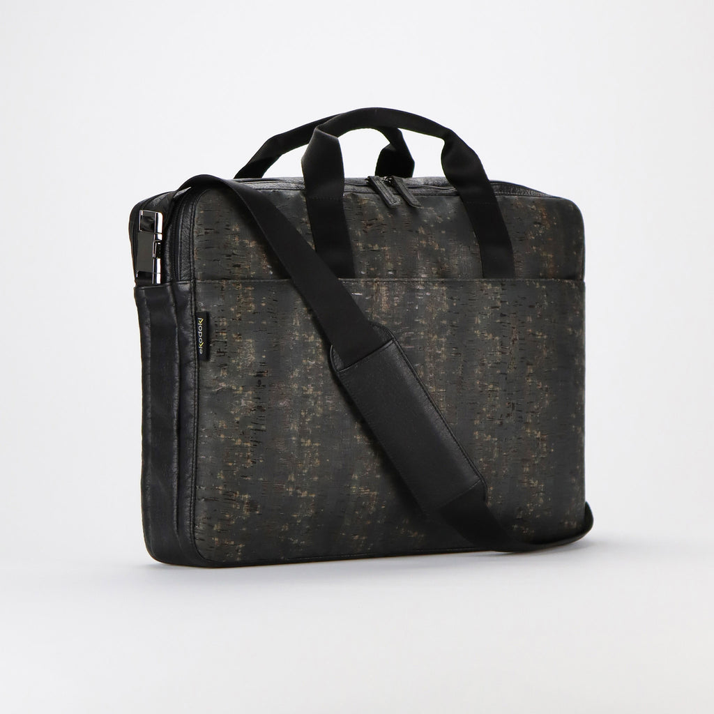 cork briefcase M black washed pattern front handles up eKodoKi KWORK