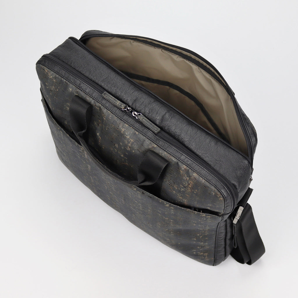cork briefcase L black washed pattern inner laptop pocket eKodoKi KWORK