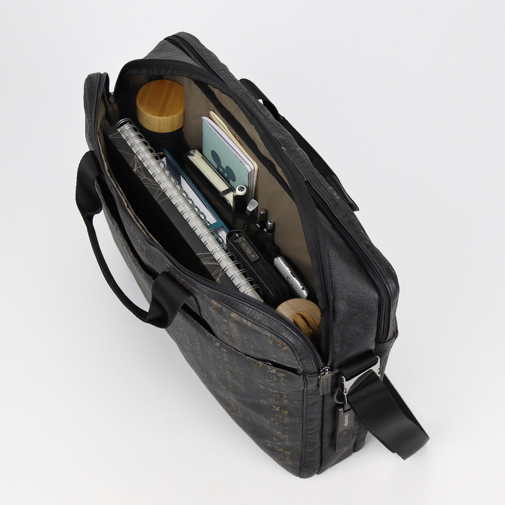 cork briefcase L black washed pattern large compartment filled eKodoKi KWORK