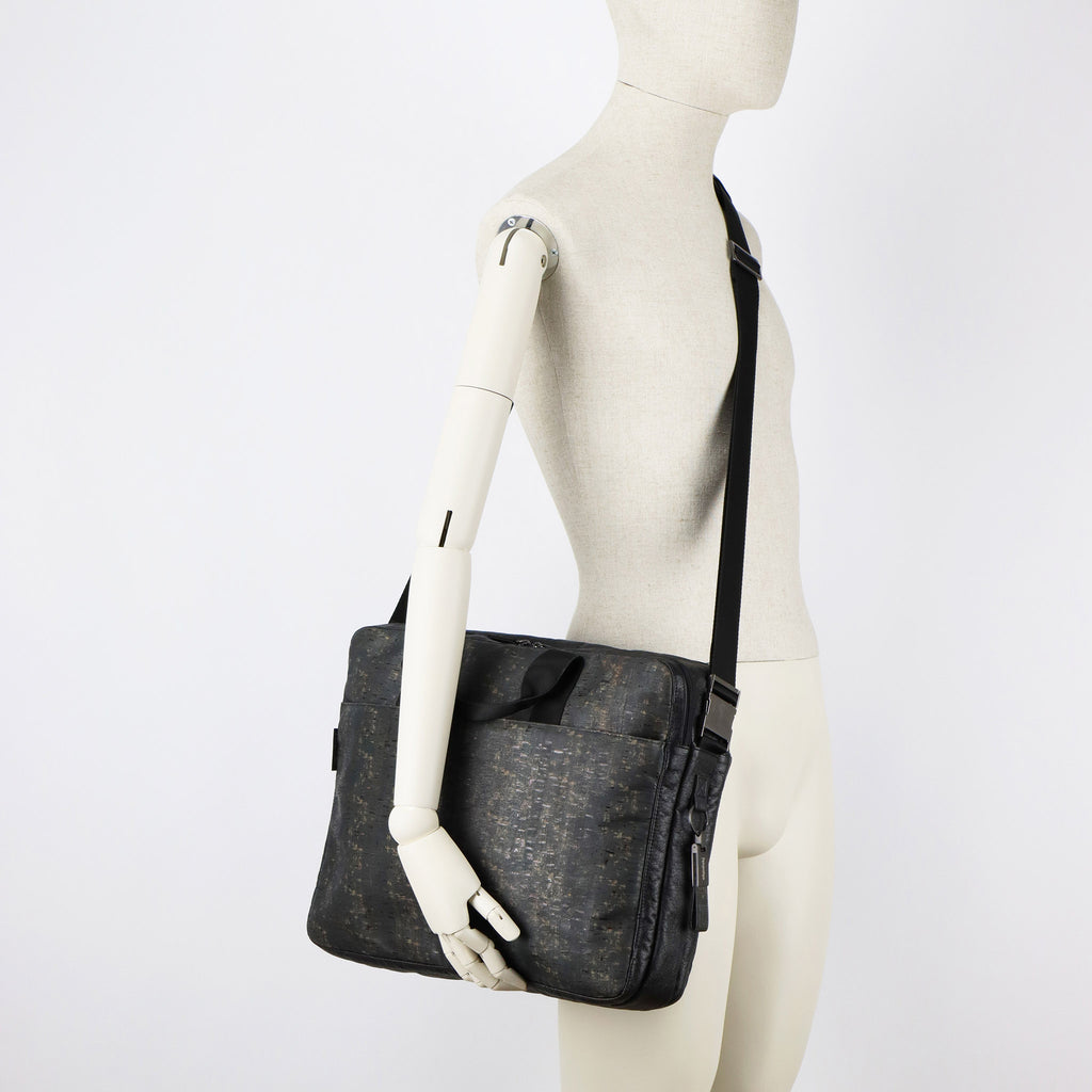 cork briefcase L black washed pattern on male mannequin shoulder eKodoKi KWORK
