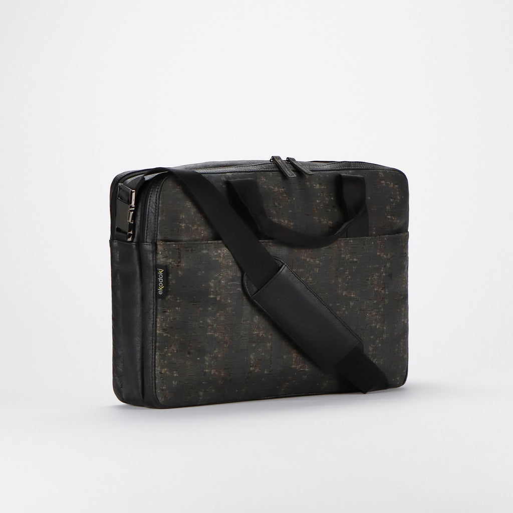 cork briefcase L black washed pattern front handles down eKodoKi KWORK
