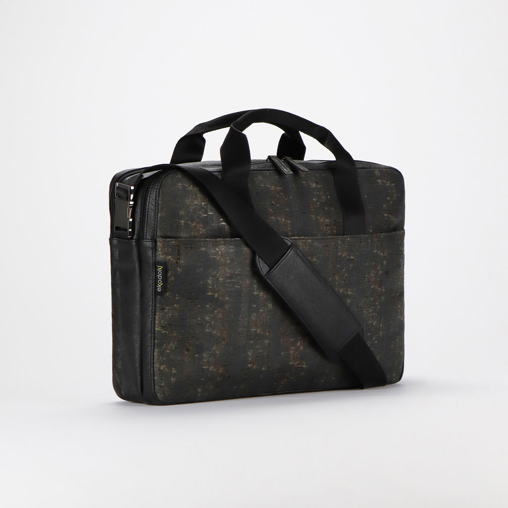 cork briefcase L black washed pattern front handles up eKodoKi KWORK