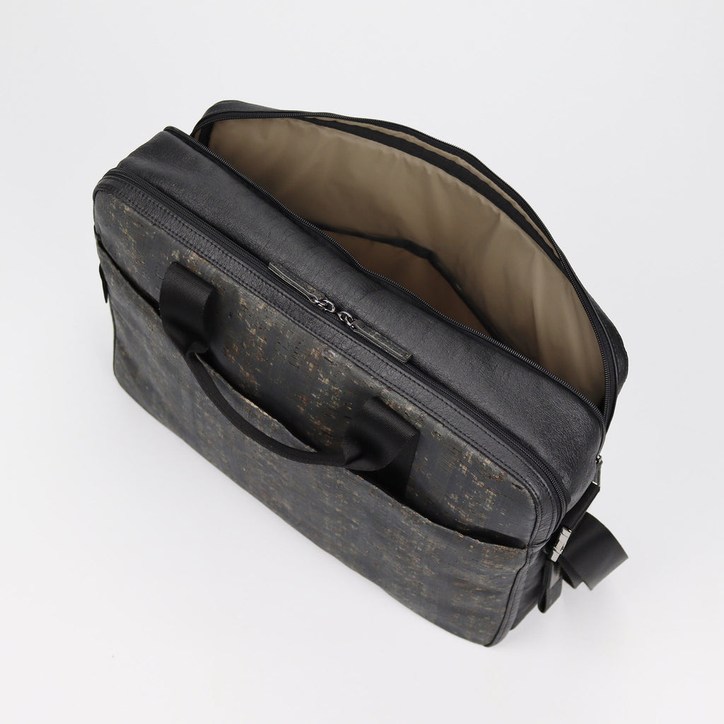 cork briefcase M black washed pattern inner laptop pocket eKodoKi KWORK