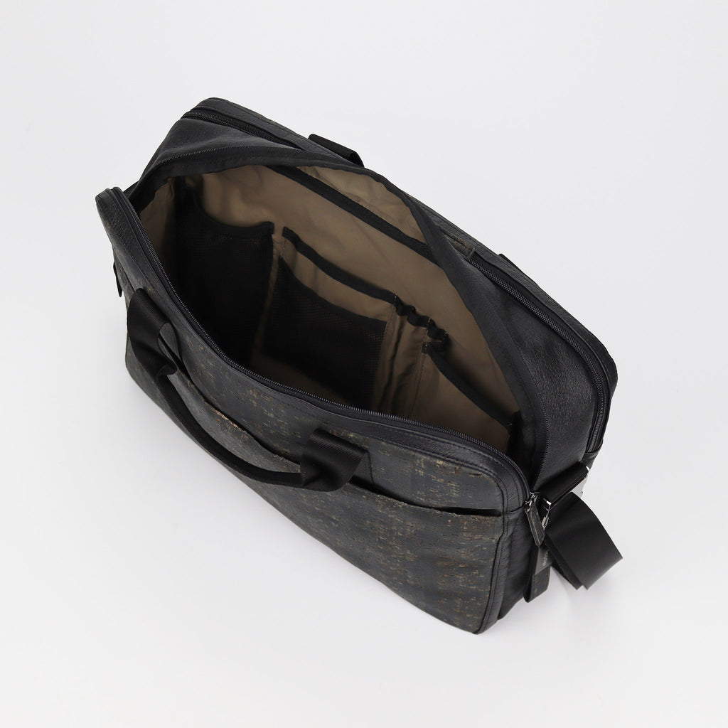 cork briefcase M black washed pattern large compartment inner pockets eKodoKi KWORK