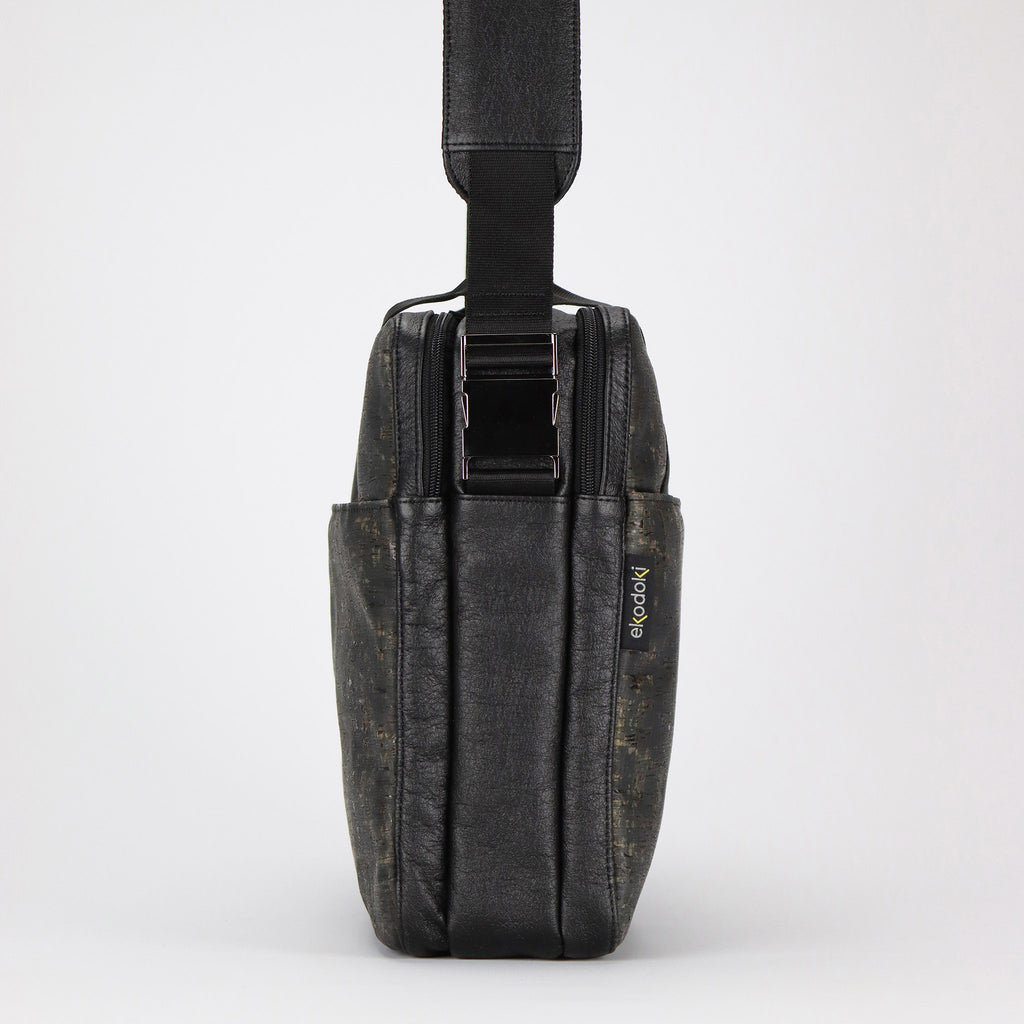 cork briefcase M black washed pattern padded strap with metal spring buckles eKodoKi KWORK