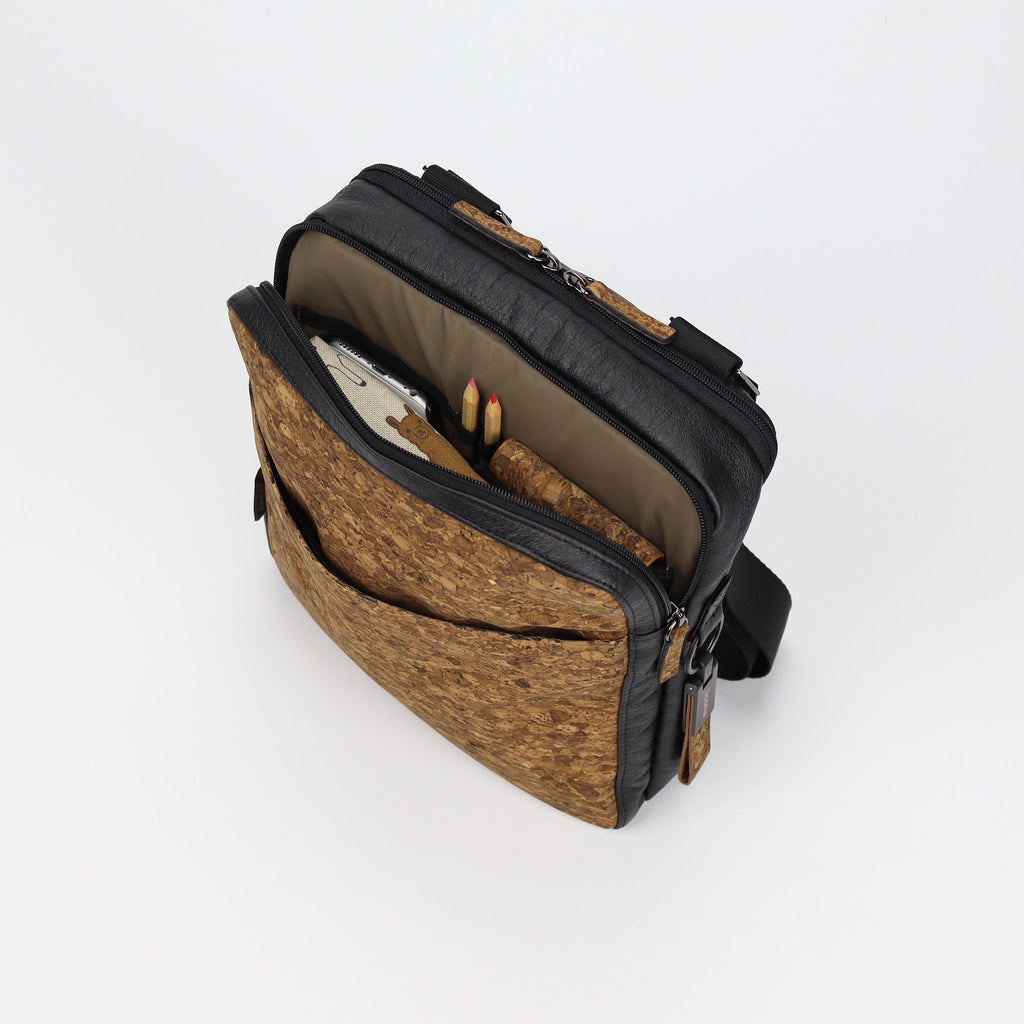 cork crossbody bag M sienna flocked inside front compartment eKodoKi KWORK