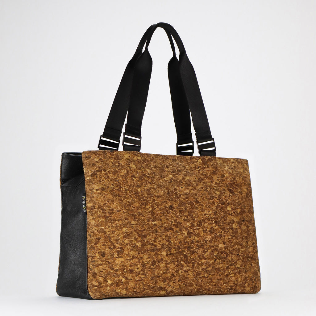 cork shoulder bag L sienna flocked pattern front handles up eKodoKi KWORK