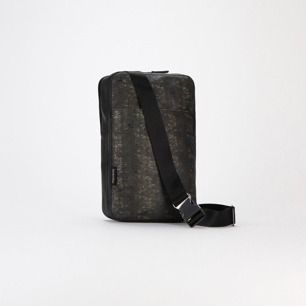 cork sling bag L black washed pattern standing eKodoKi KWORK