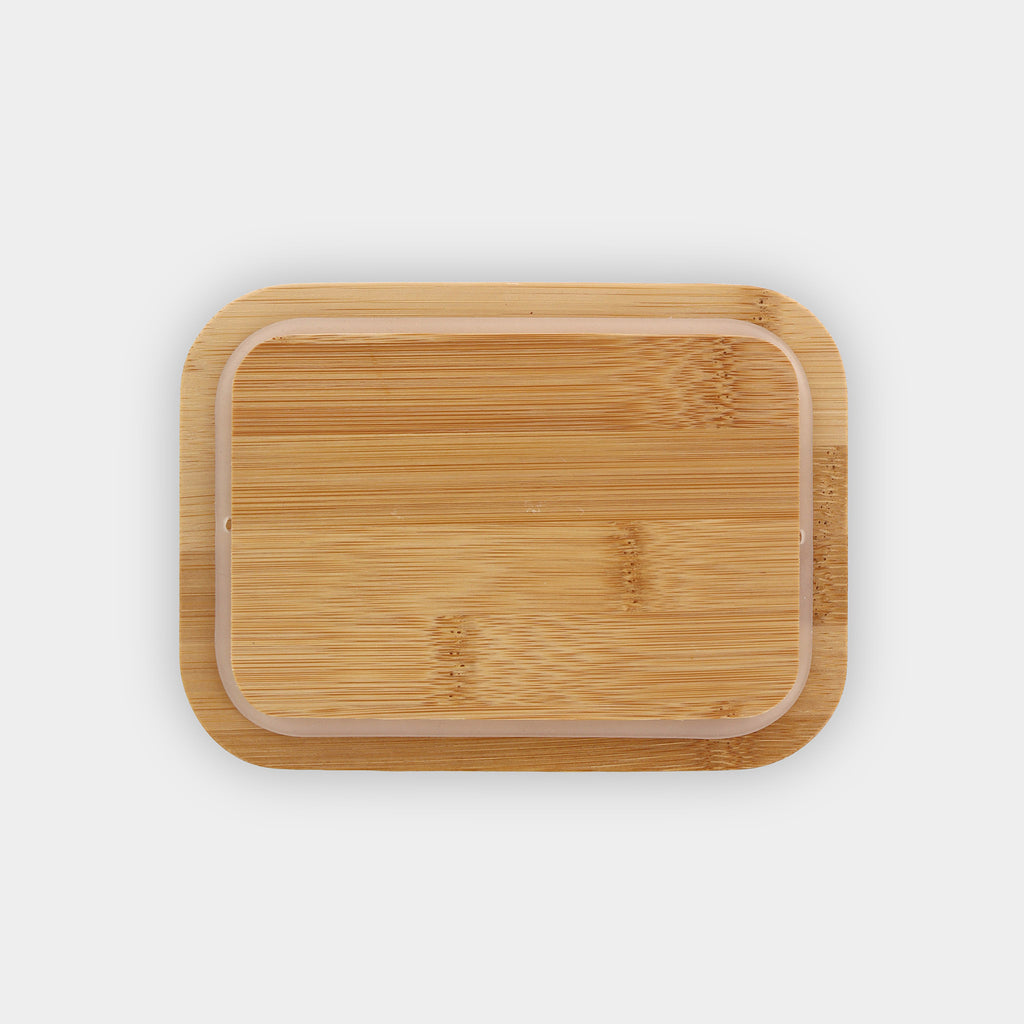 glass lunchbox 600ml 20oz inner side of natural bamboo lid showing its silicone rim airtight closure flatlay eKodoKi FORNO