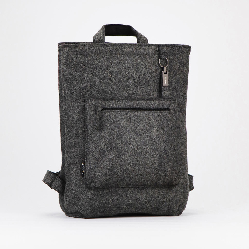 grey wool felt courier backpack front eKodoKi WOOLI