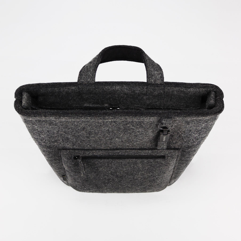 grey wool felt courier backpack top closed eKodoKi WOOLI