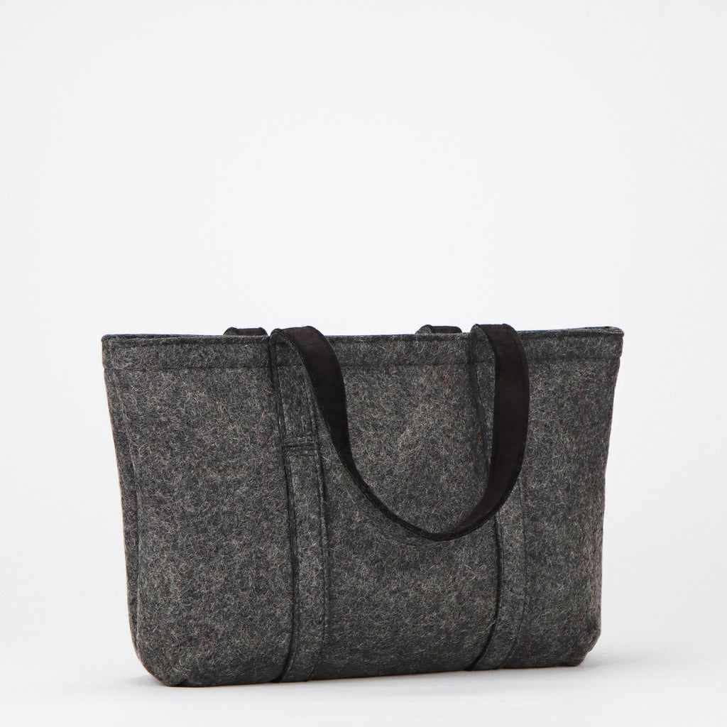 grey wool felt tote bag L back handles down eKodoKi WOOLI