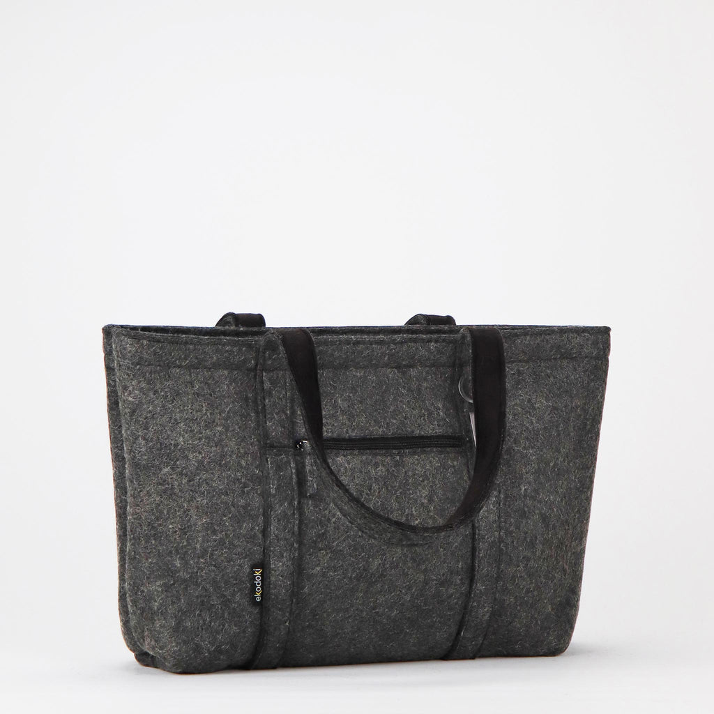 grey wool felt tote bag L front handles down eKodoKi WOOLI