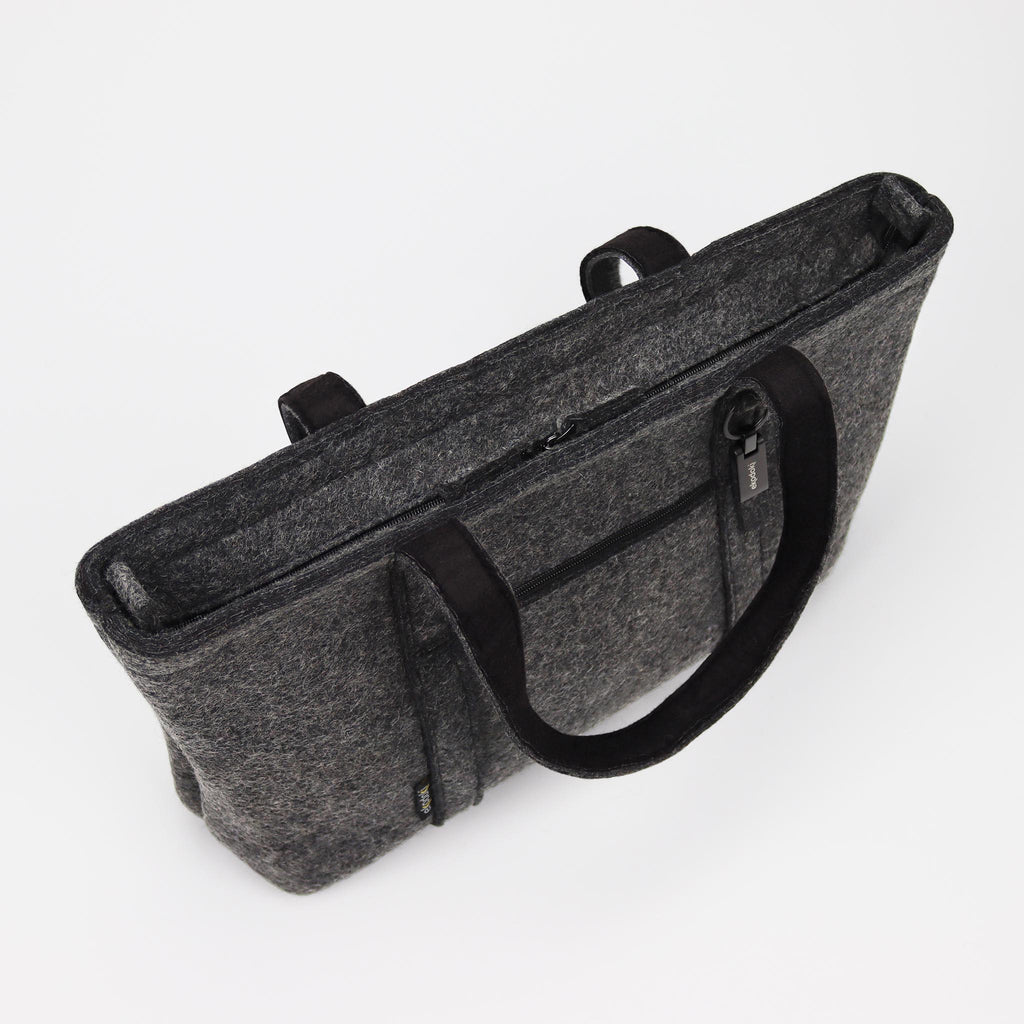 grey wool felt tote bag L top zipped eKodoKi WOOLI