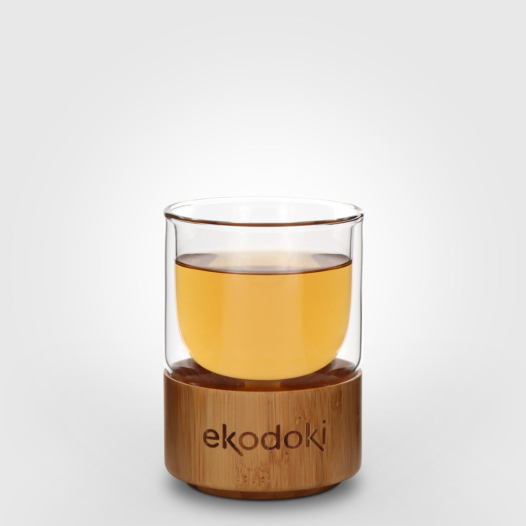 insulated glass and bamboo cup 180ml filled front eKodoKi COZO