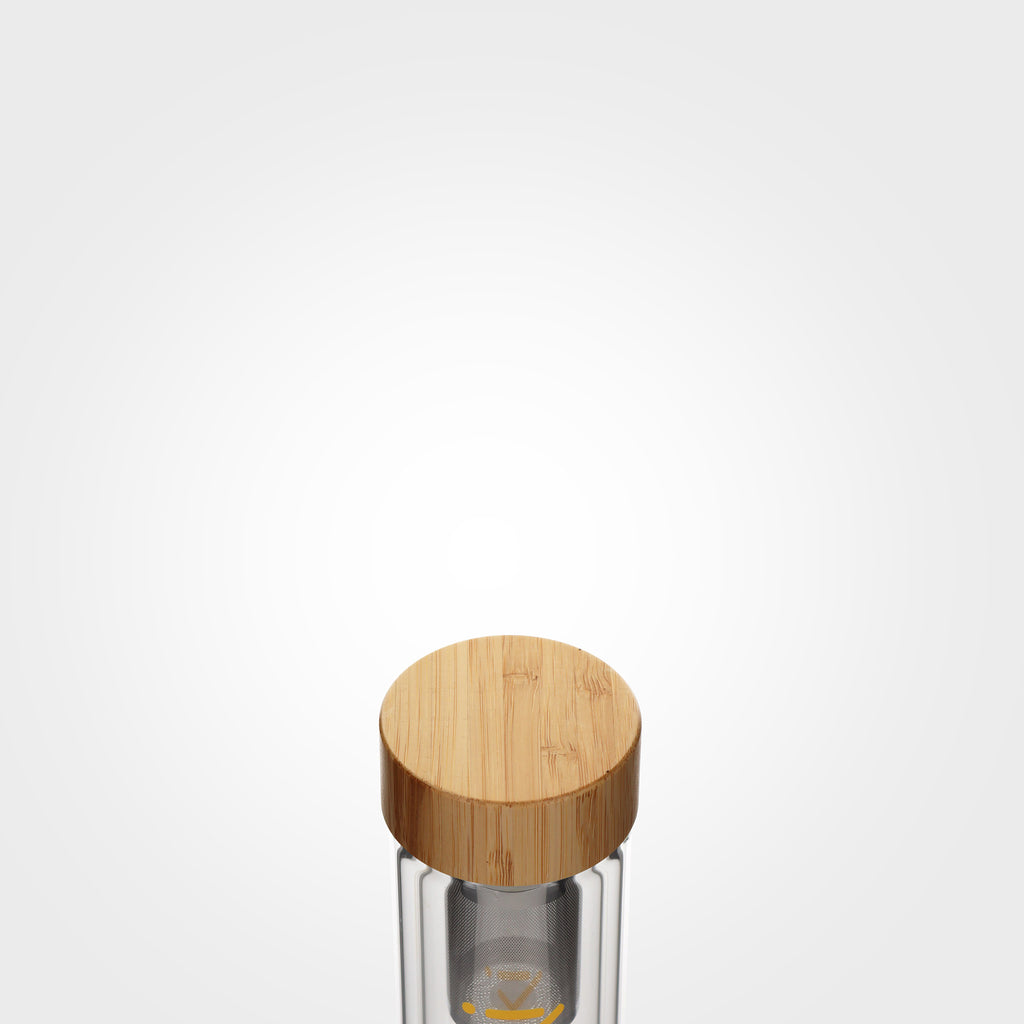 insulated glass bottle 250ml with tea infuser bamboo cap on eKodoKi TEA-FOR-ONE