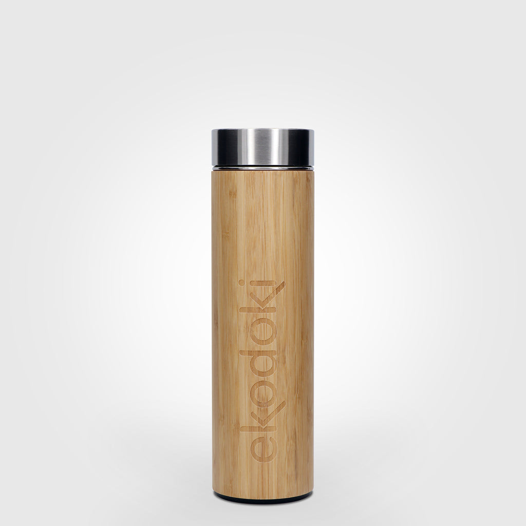 insulated steel and bamboo bottle 450ml with integrated tea infuser eKodoKi TEA-FOR-TWO