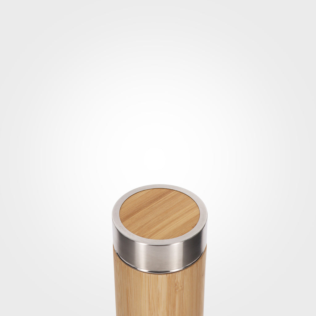 insulated steel and bamboo bottle 450ml with tea infuser cap on eKodoKi TEA-FOR-TWO