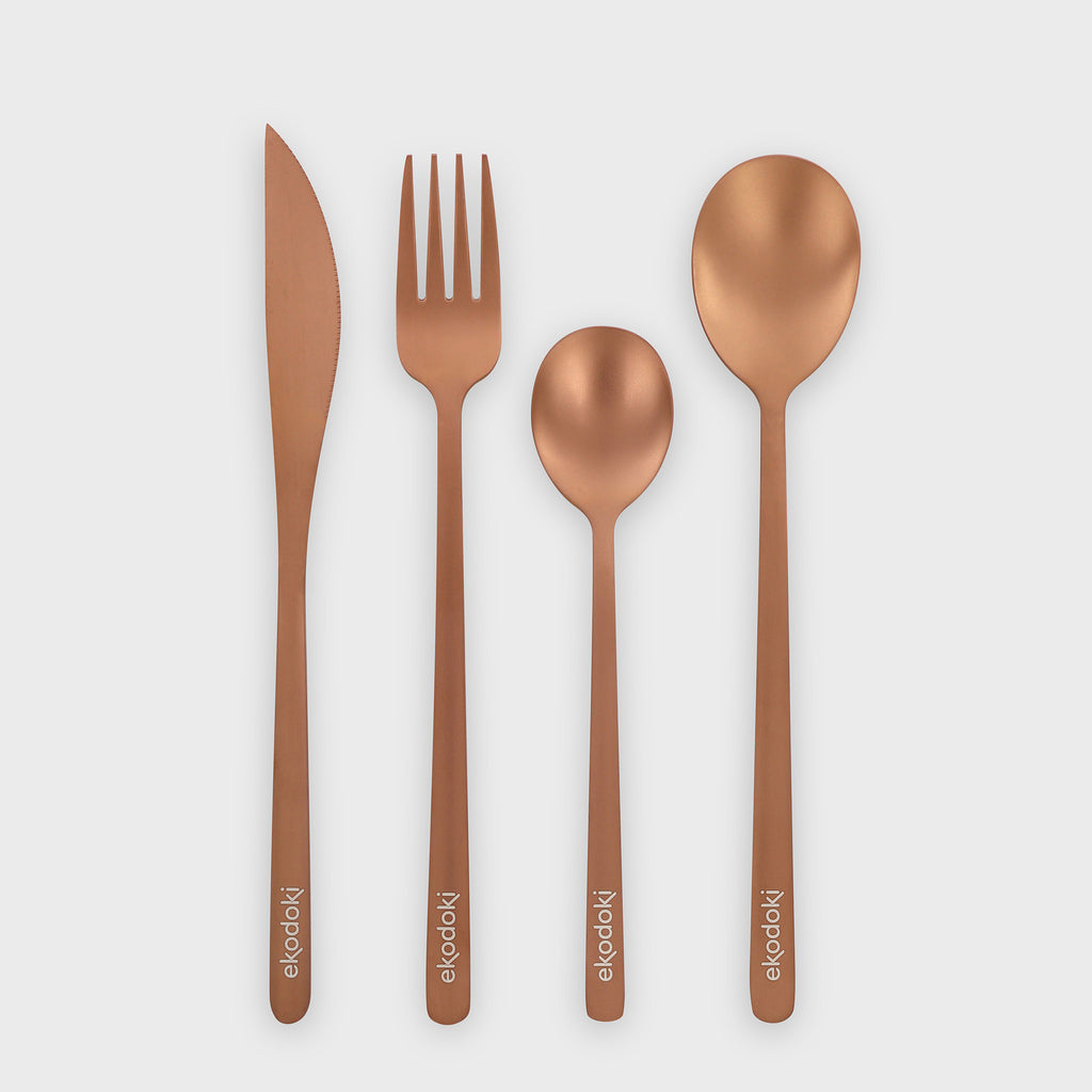 knife fork tablespoon and dessert spoon from rose gold cutlery set eKodoKi KITTO