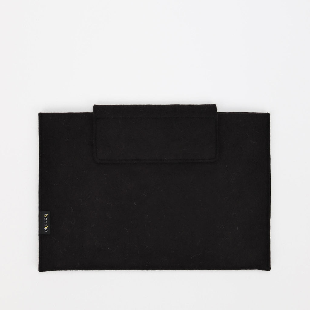 removable black wool felt laptop sleeve closed from brown tote bag L eKodoKi WOOLI