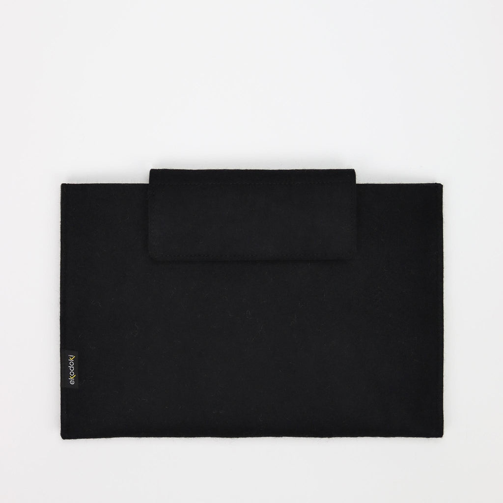 removable black wool felt laptop sleeve closed from grey tote bag L eKodoKi WOOLI