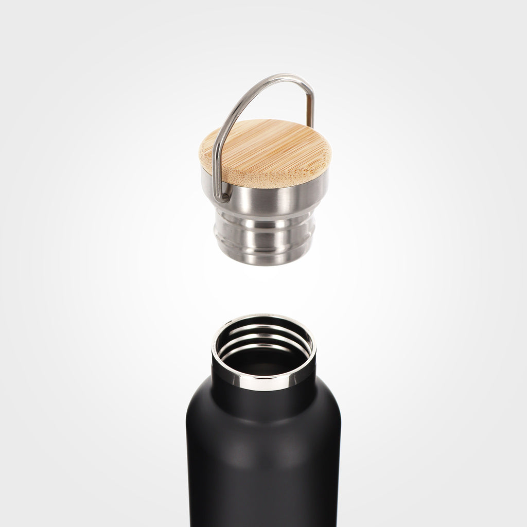 reusable black stainless steel insulated bottle 600ml 60cl 20oz cap off eKodoKi THERMOS