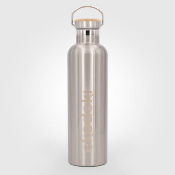 reusable brushed stainless steel insulated bottle 1000ml 100cl 1L 34oz with cap mounted carrying handle eKodoKi THERMOS