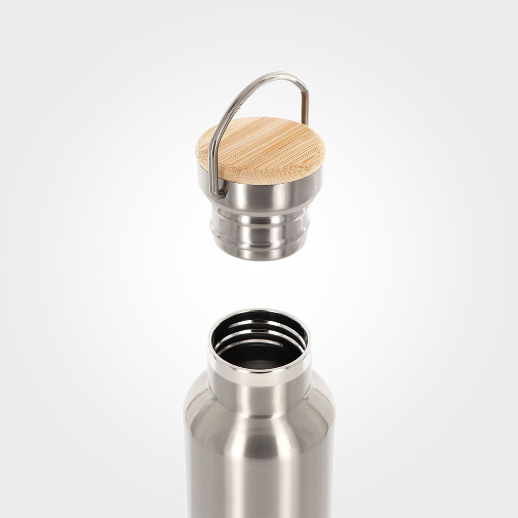 reusable brushed stainless steel insulated bottle 330ml 33cl 17oz cap off eKodoKi THERMOS