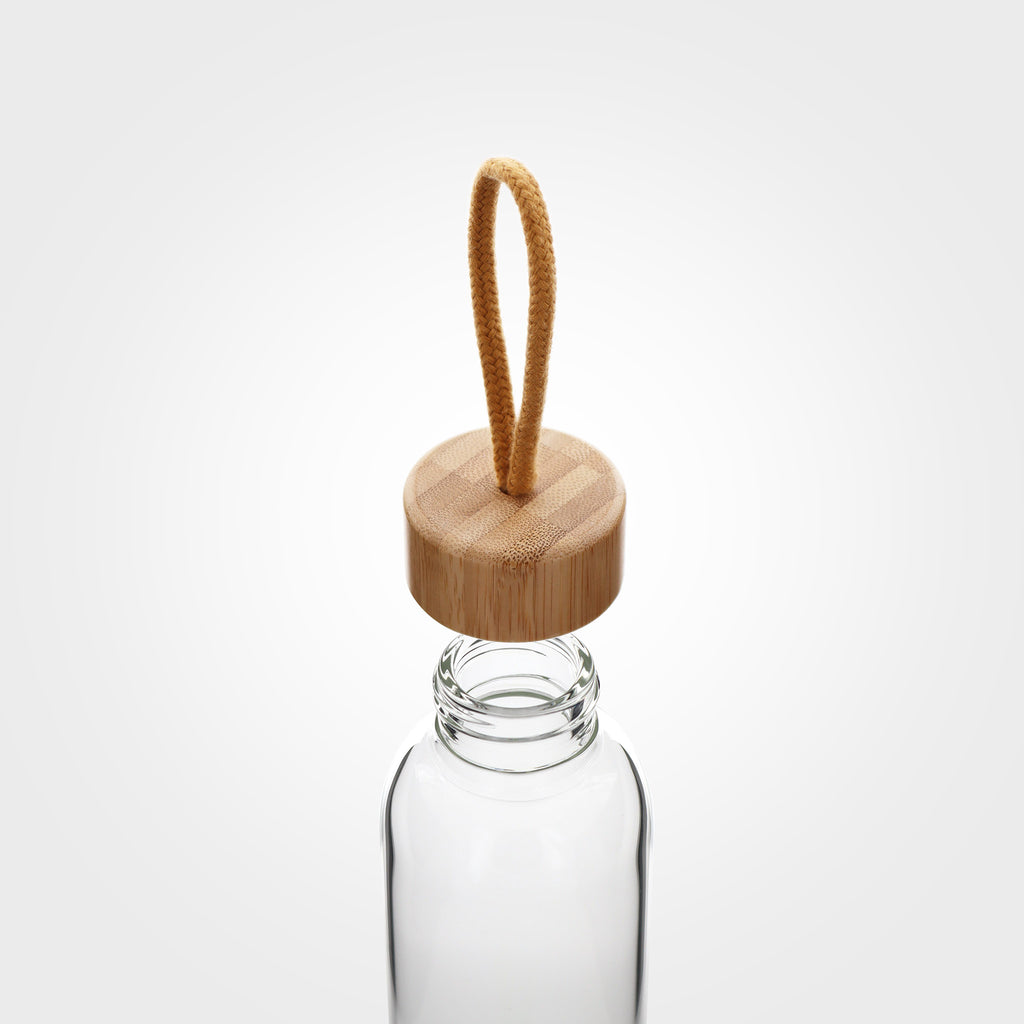 reusable glass water bottle 550ml bamboo cap off eKodoKi HYDRO